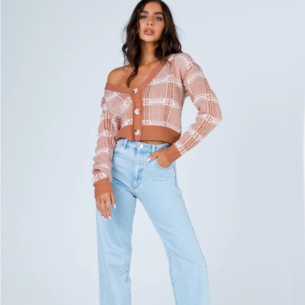 Princess Polly Zaynah Cropped Tan Cardigan Size S/M